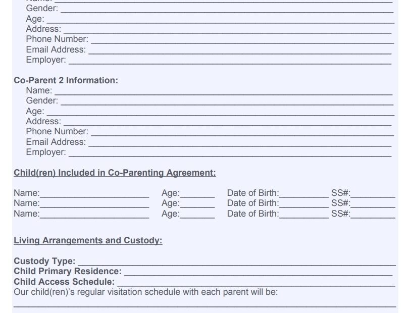 Printable Co Parenting Agreement Template Free Word Excel Templates
