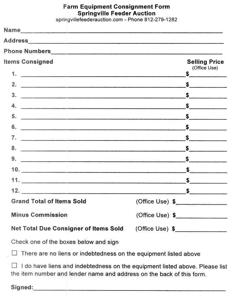 Printable Consignment Form Printable Forms Free Online