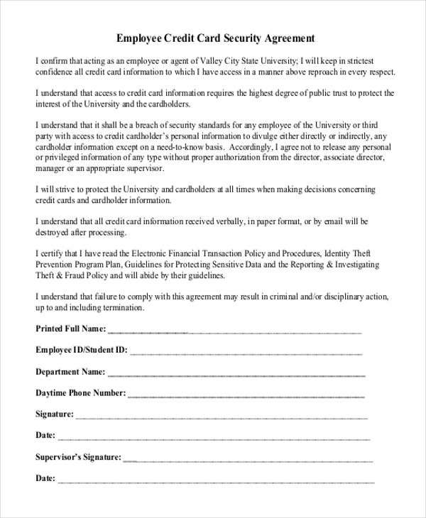 Printable Corporate Credit Card Agreement Template Corporate Credit 