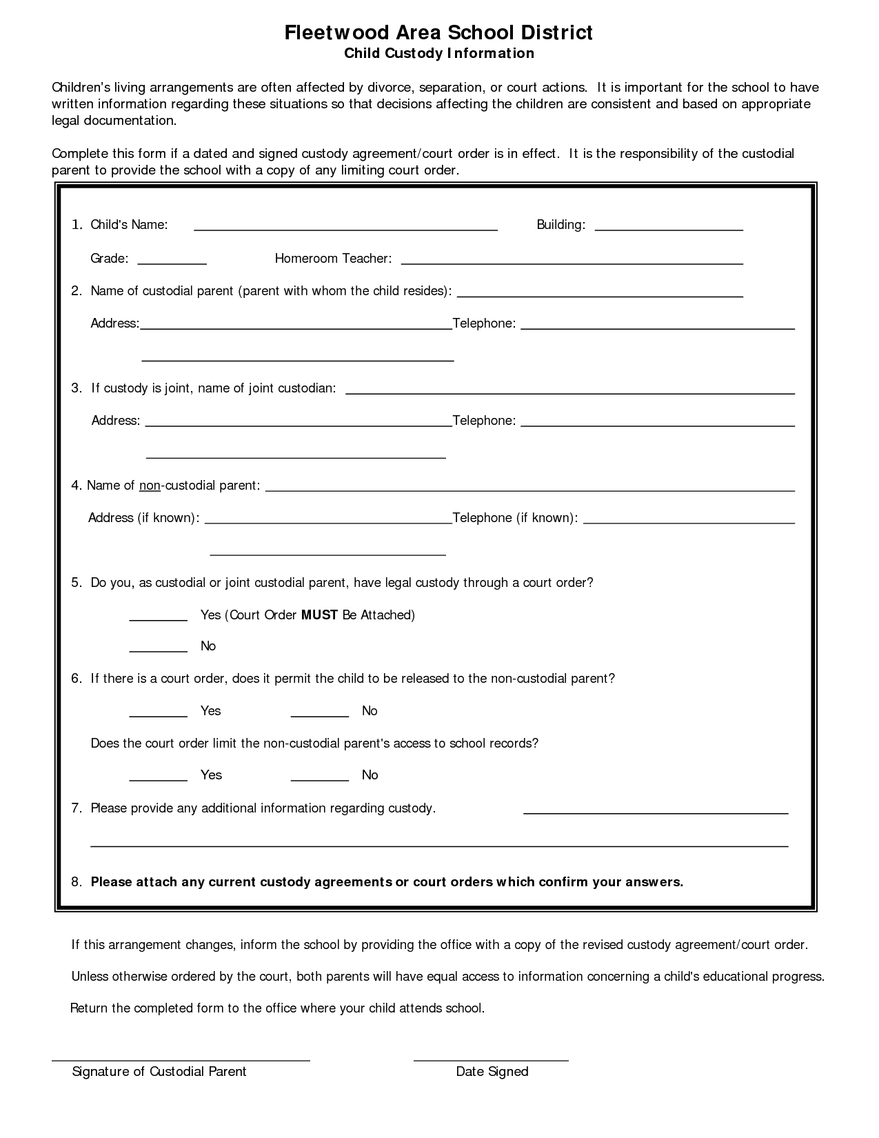 Printable Custody Agreement Forms Printable Forms Free Online