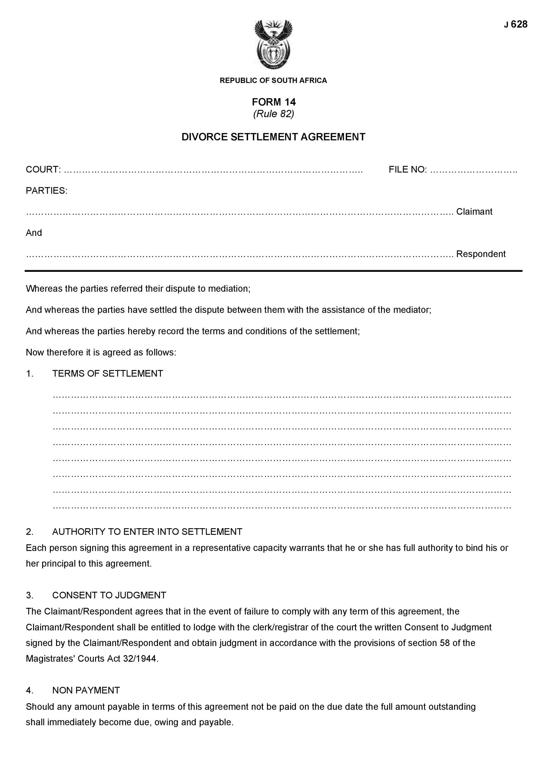 Printable Divorce Agreement Template