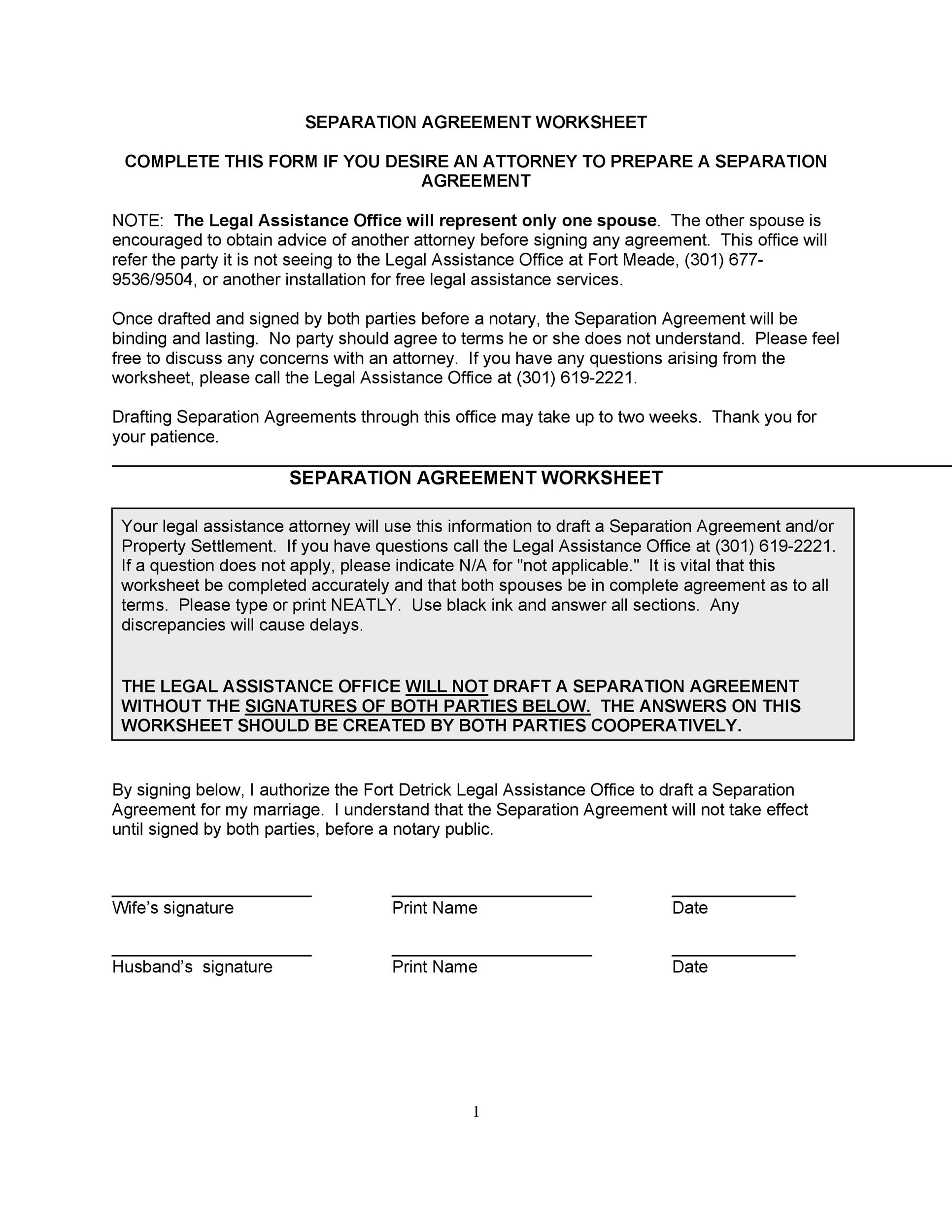 Printable Do It Yourself Separation Agreement