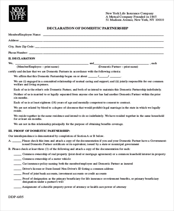 Printable Domestic Partnership Agreement