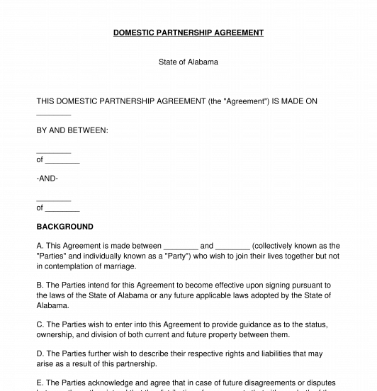 Printable Domestic Partnership Agreement