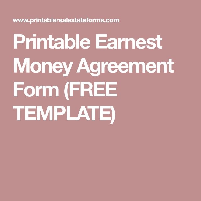 Printable Earnest Money Agreement Form FREE TEMPLATE Earnest 