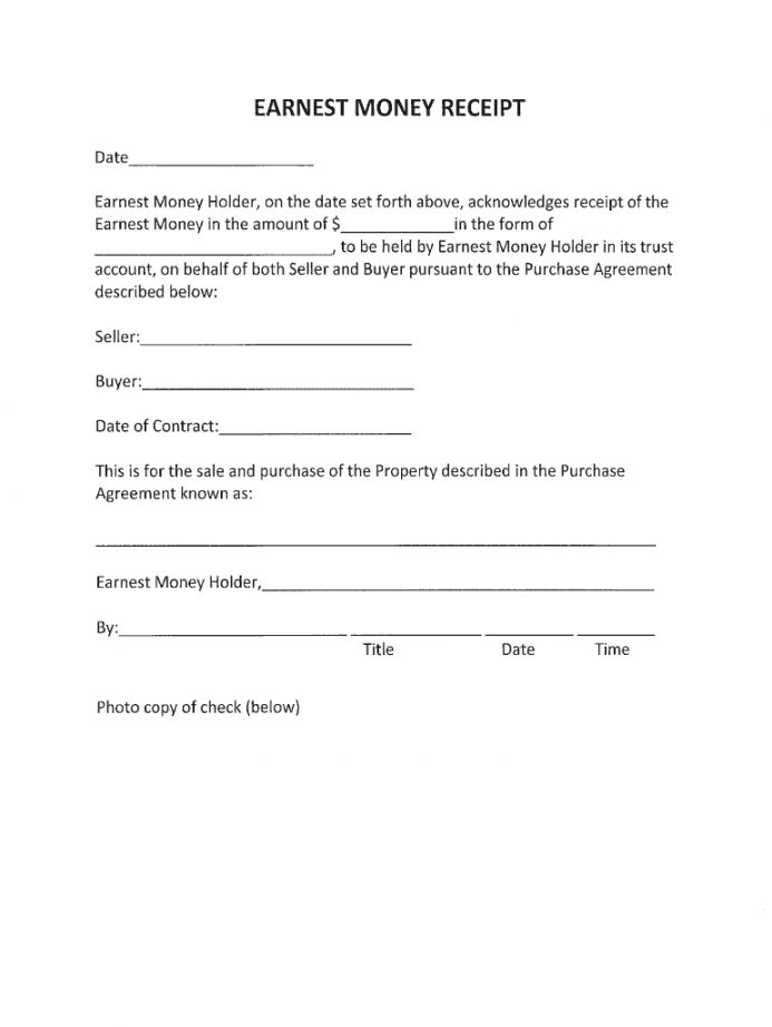 Printable Earnest Money Forms Printable Forms Free Online