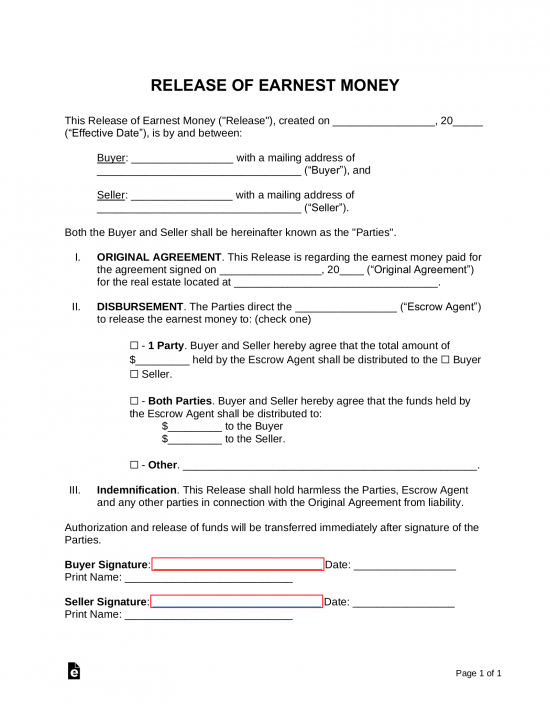 Printable Earnest Money Forms Printable Forms Free Online