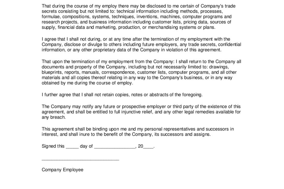 Printable Employee Confidentiality Agreement Template Printable Templates