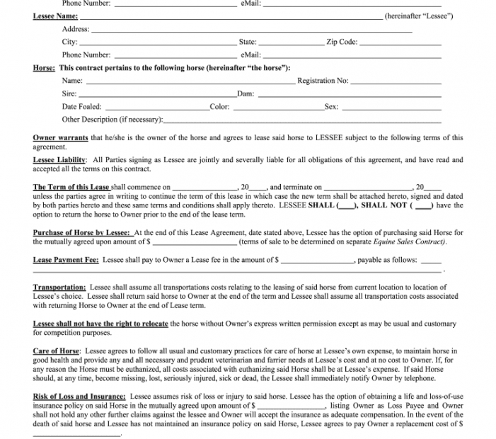 Printable Equine Lease Agreement Fill Out And Sign Printable Pdf