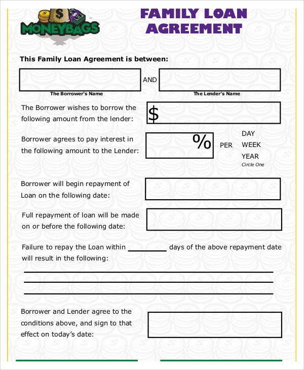 Printable Family Loan Agreement Template