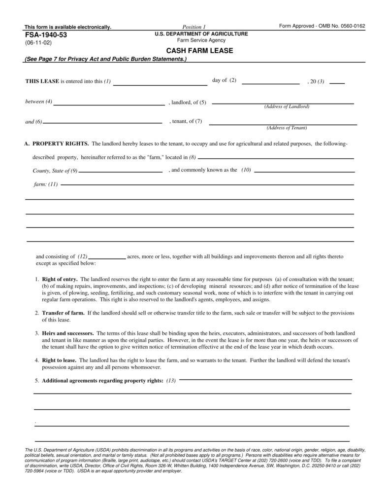 Printable Farm Land Lease Agreement