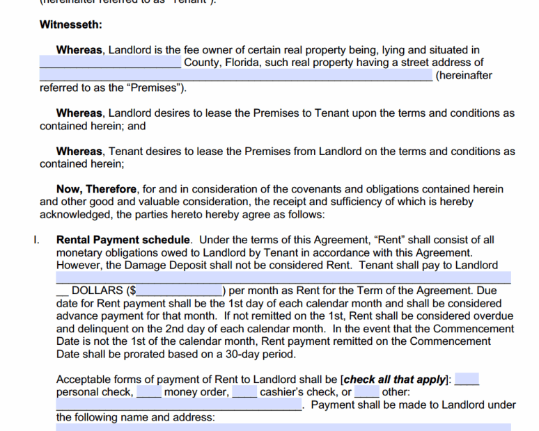 Printable Free Florida Residential Lease Agreement Forms To Print