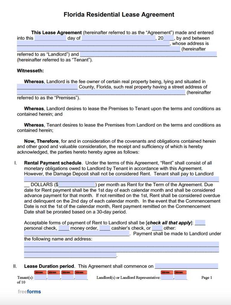 Printable Free Florida Residential Lease Agreement Forms To Print 