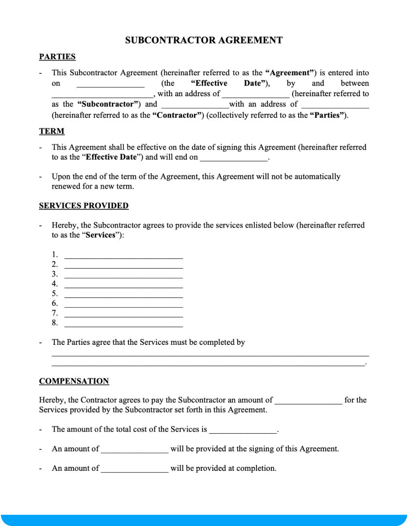 Printable Free Subcontractor Agreement Template Word Printable 
