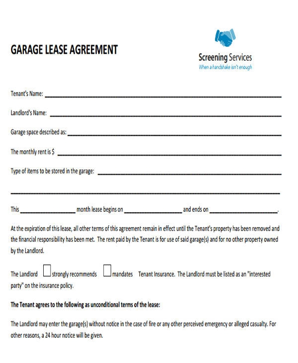 Printable Garage Lease Agreement Printable Lease Agreement