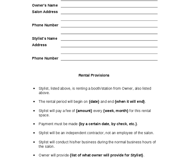Printable Hair Stylist Contract Agreement