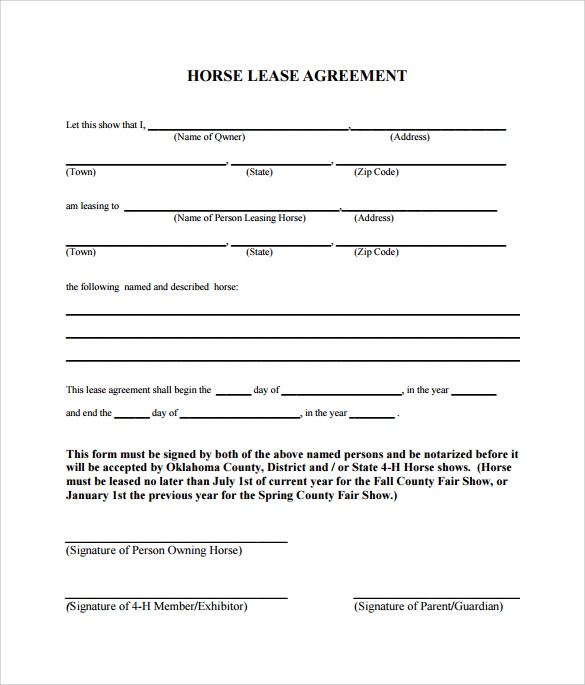 Printable Horse Trial Agreement
