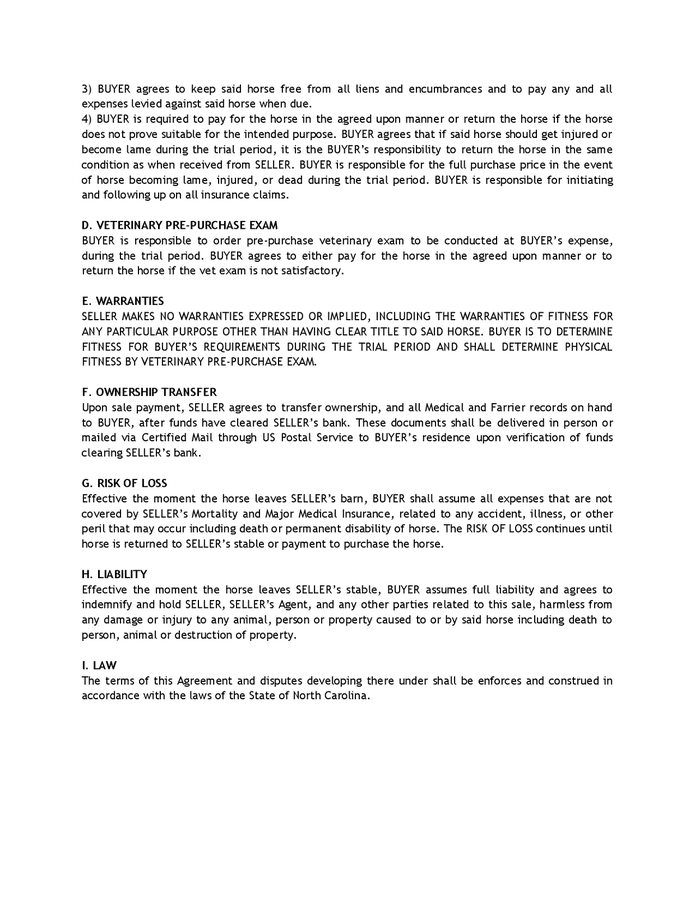 Printable Horse Trial Agreement