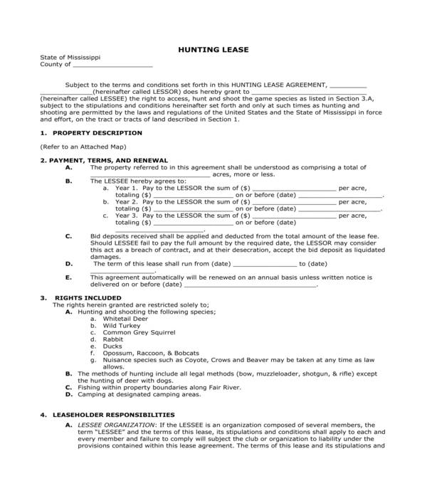 Printable Hunting Lease Agreement