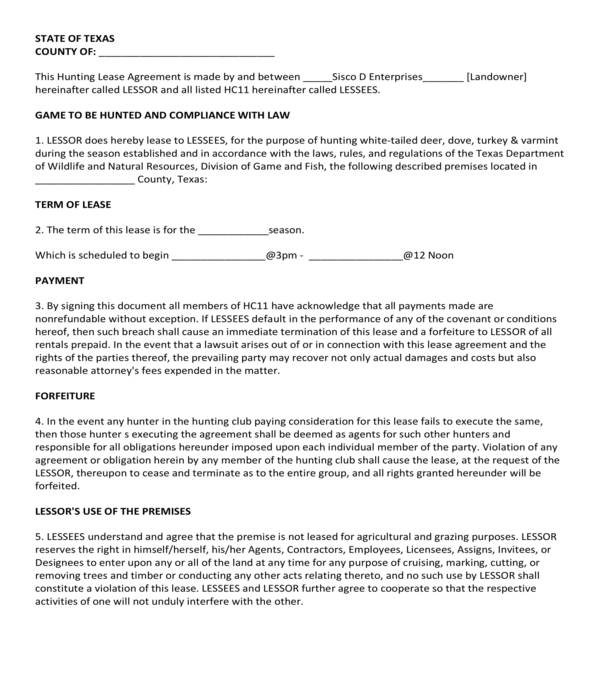 Printable Hunting Lease Agreement