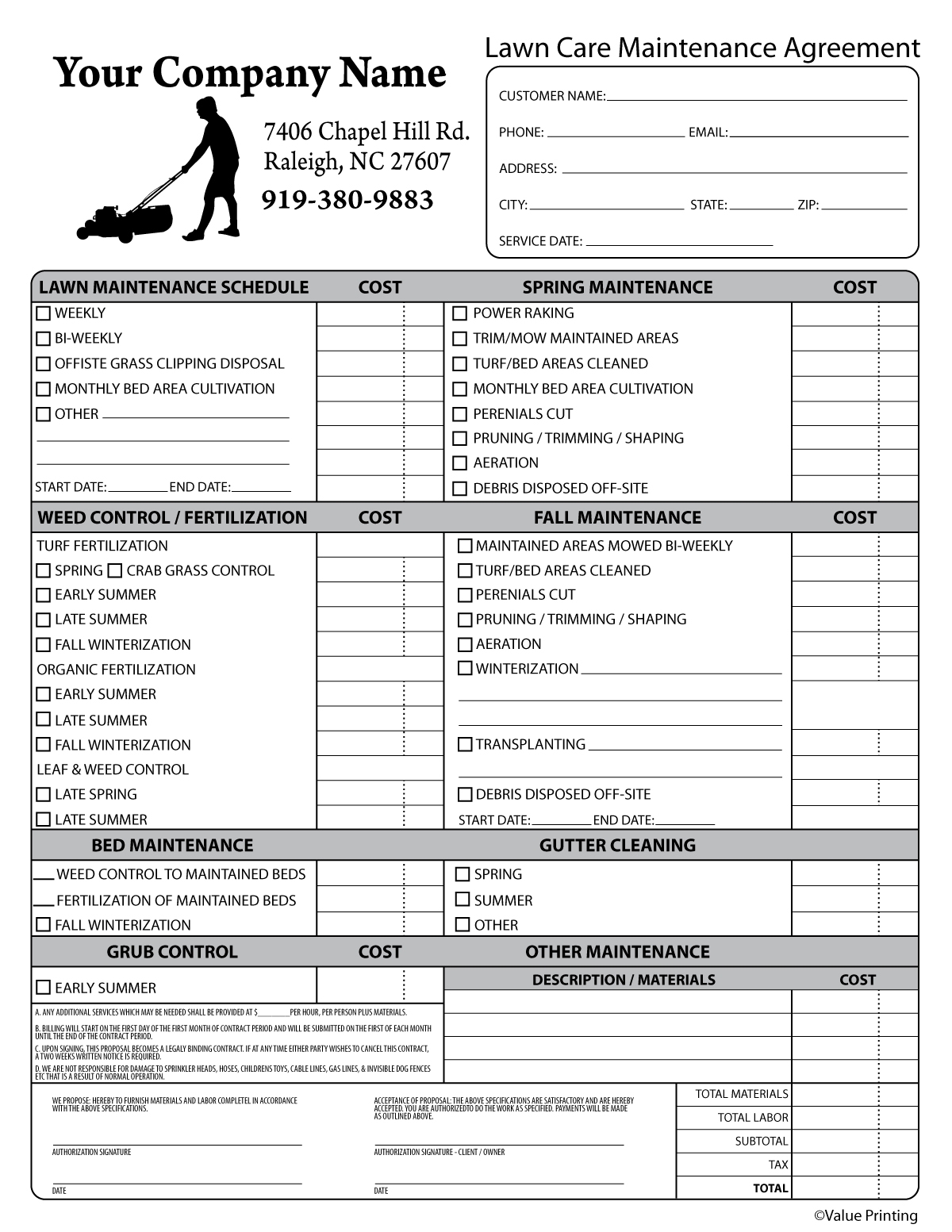 Printable Lawn Care Service Agreement