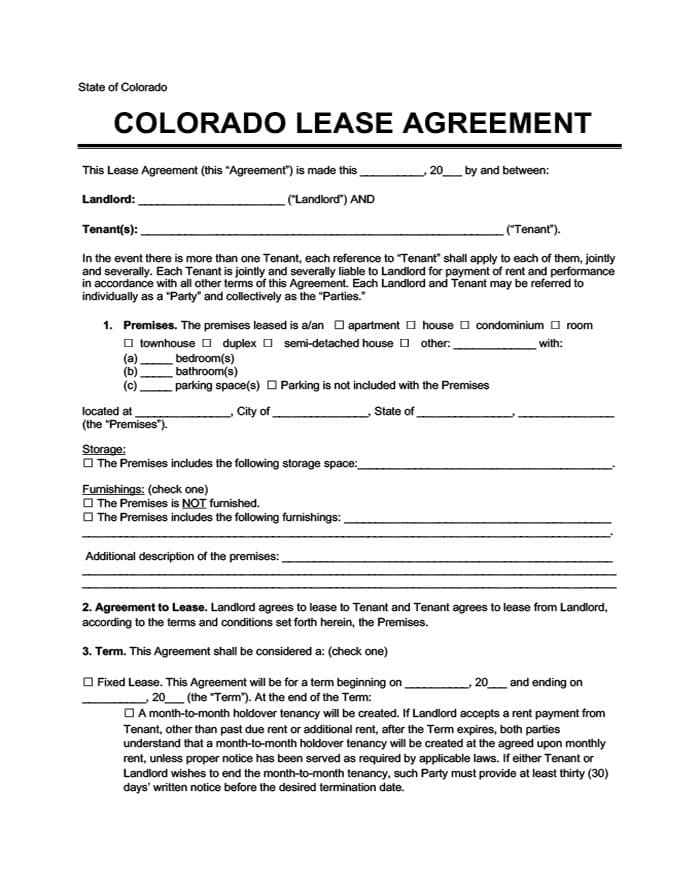 Printable Lease Agreement Colorado Free Download And Print For You 