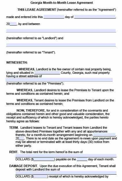 Printable Lease Agreement Ga Template Business PSD Excel Word PDF