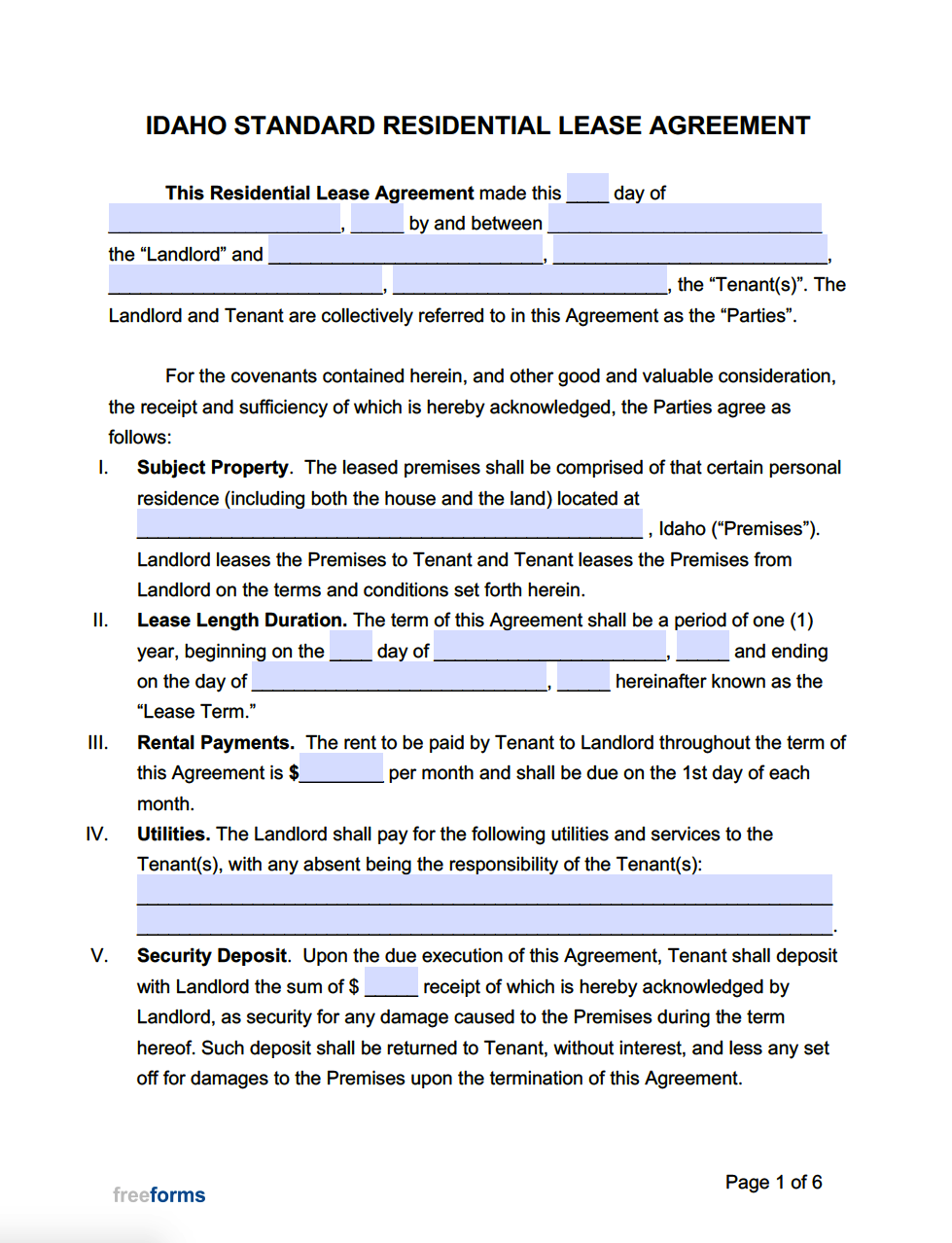Printable Lease Agreement Idaho Printable Lease Agreement