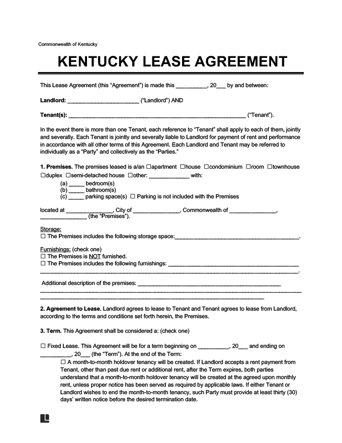 Printable Lease Agreement Kentucky Printable Lease Agreement