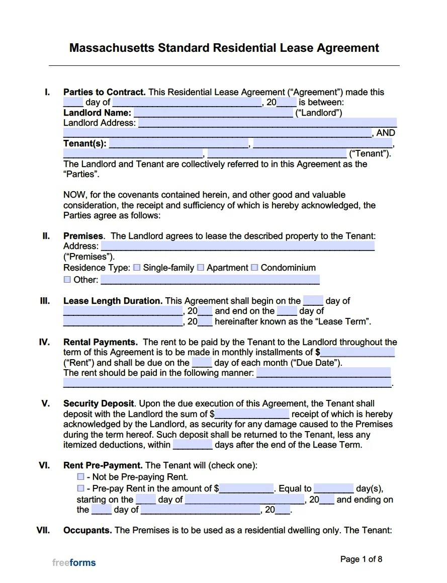 Printable Lease Agreement Massachusetts Printable Calendars AT A GLANCE
