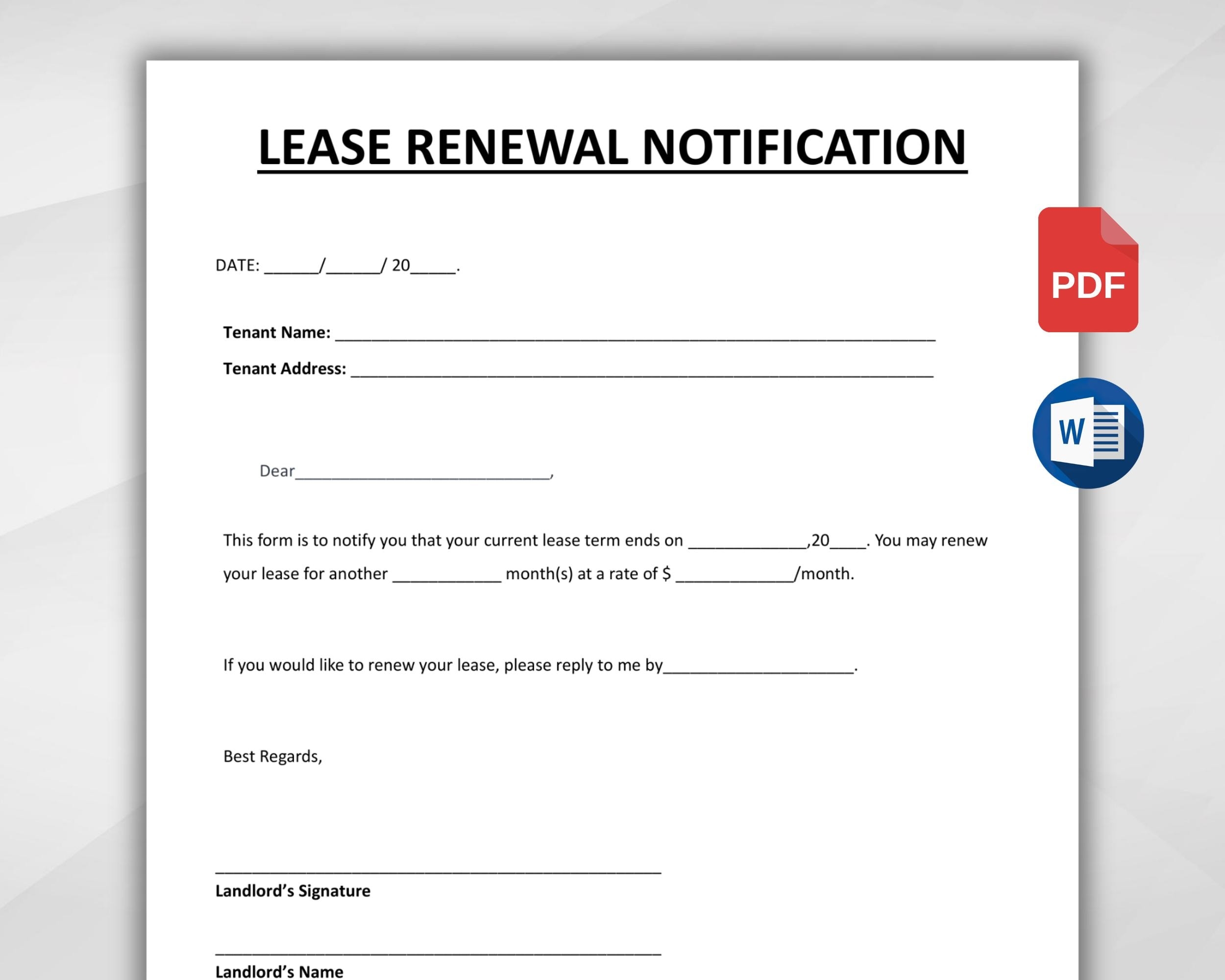Printable Lease Renewal Agreement Lease Extension Contract Landlord 
