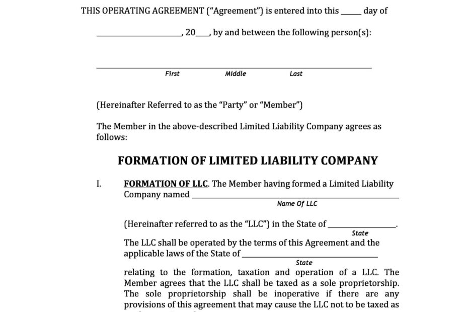 Printable Llc Operating Agreement Form Printable Form 2024