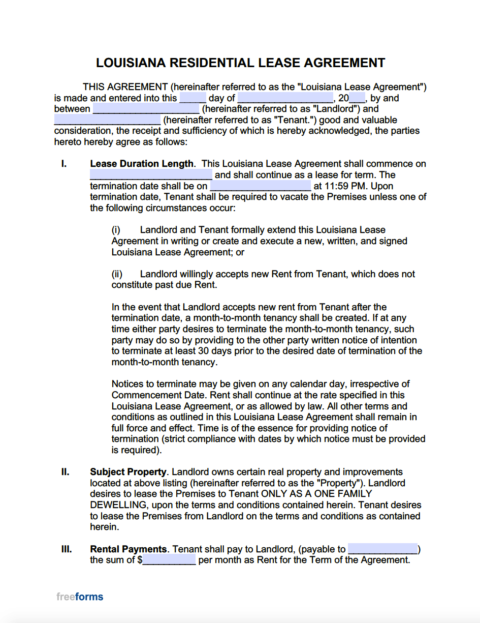 Printable Louisiana Residential Lease Agreement