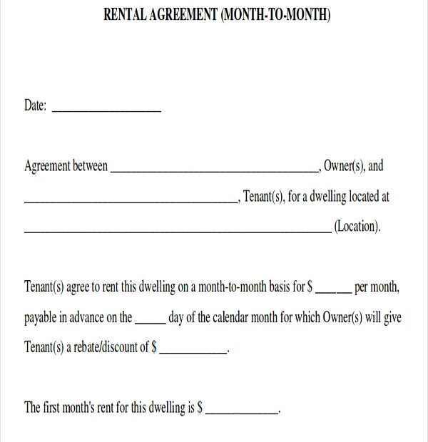 Printable Month To Month Rental Agreement Form Printable Forms Free