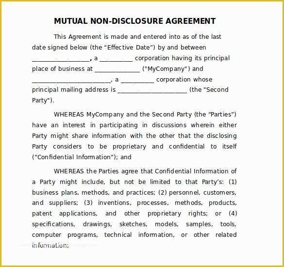 Printable Nda Agreement