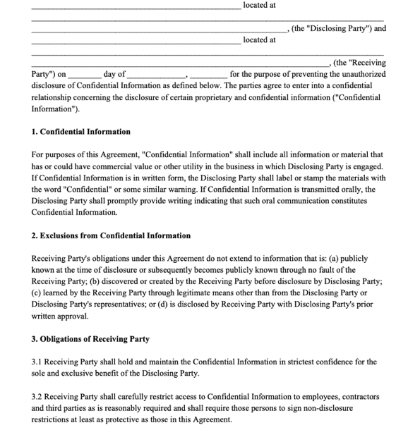 Printable Nda Agreement