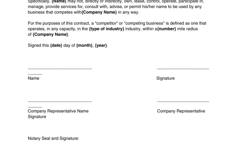 Printable Non Compete Agreement Template Printable Templates