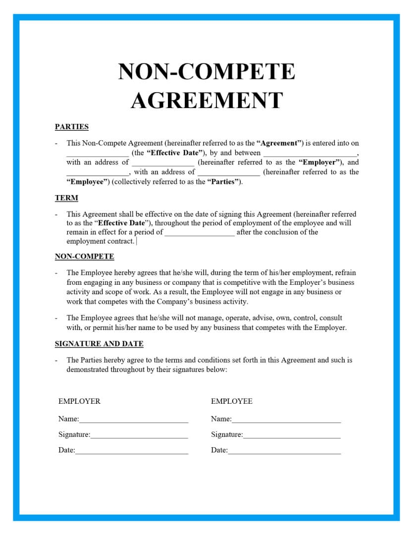 Printable Non Compete Form Printable Forms Free Online