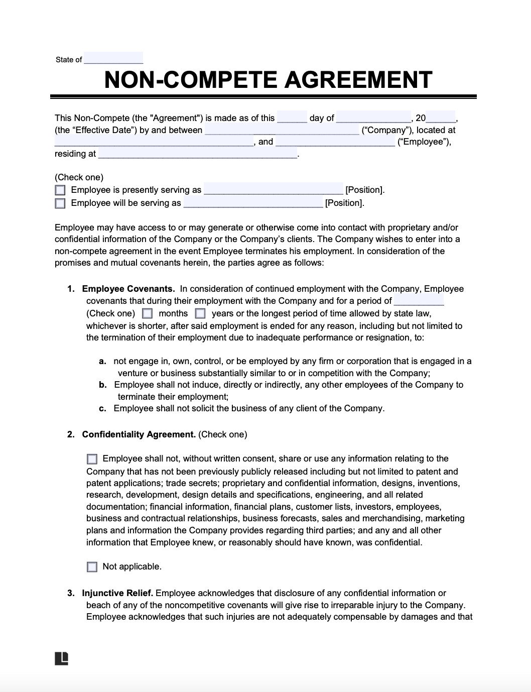Printable Non Compete Form Printable Forms Free Online