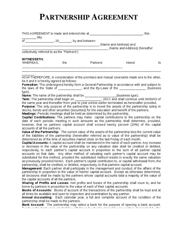Printable Partnership Agreement