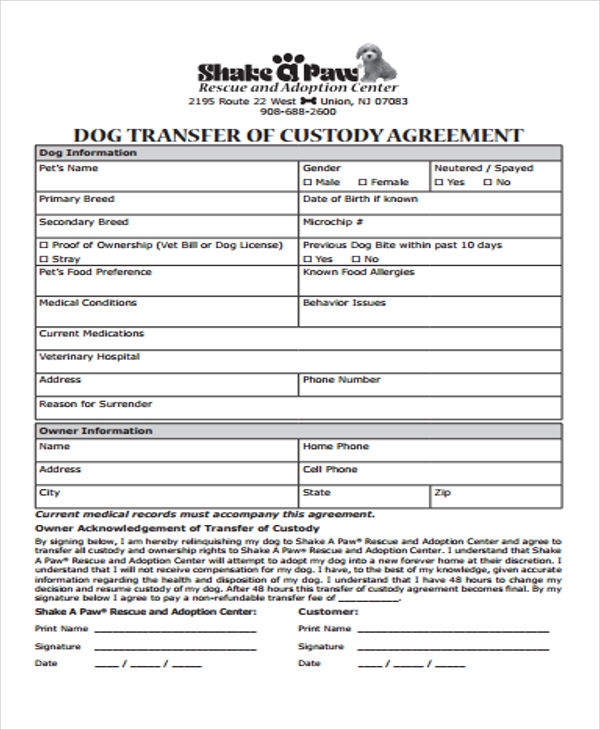 Printable Pet Custody Agreement Printable Word Searches