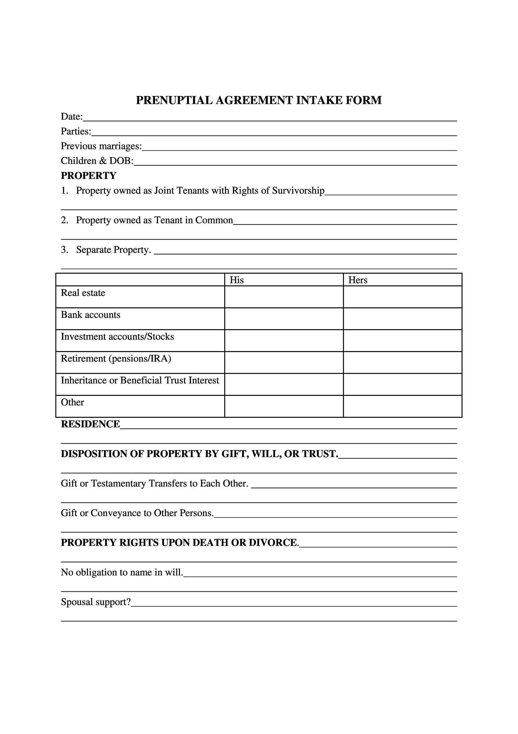 Printable Prenuptial Agreement Sample