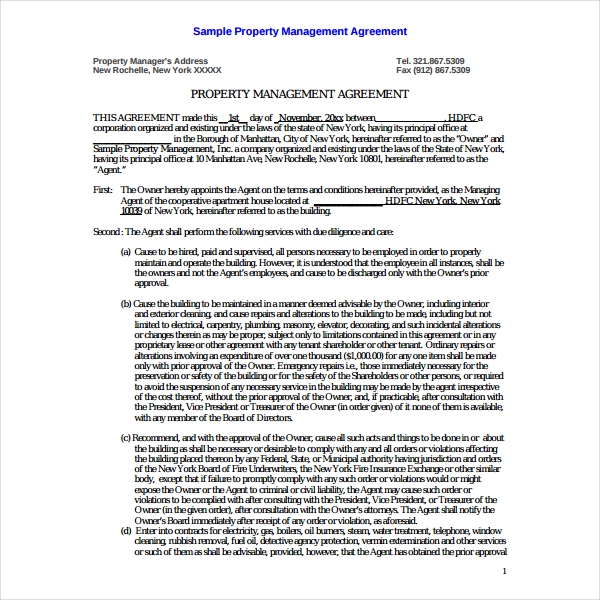Printable Property Management Agreement Template