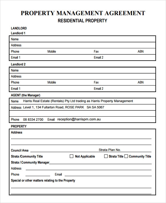 Printable Property Management Agreement Template