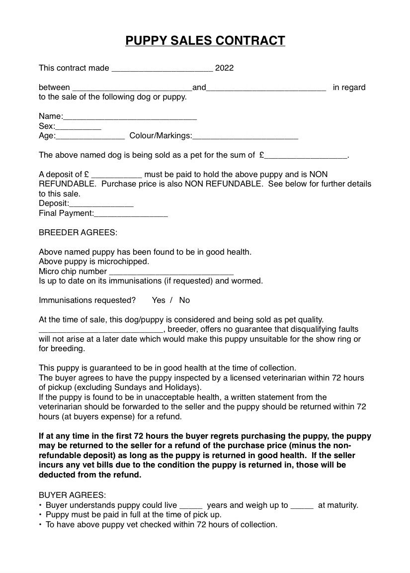 Printable Puppy Contract Template Fillable Form 2023