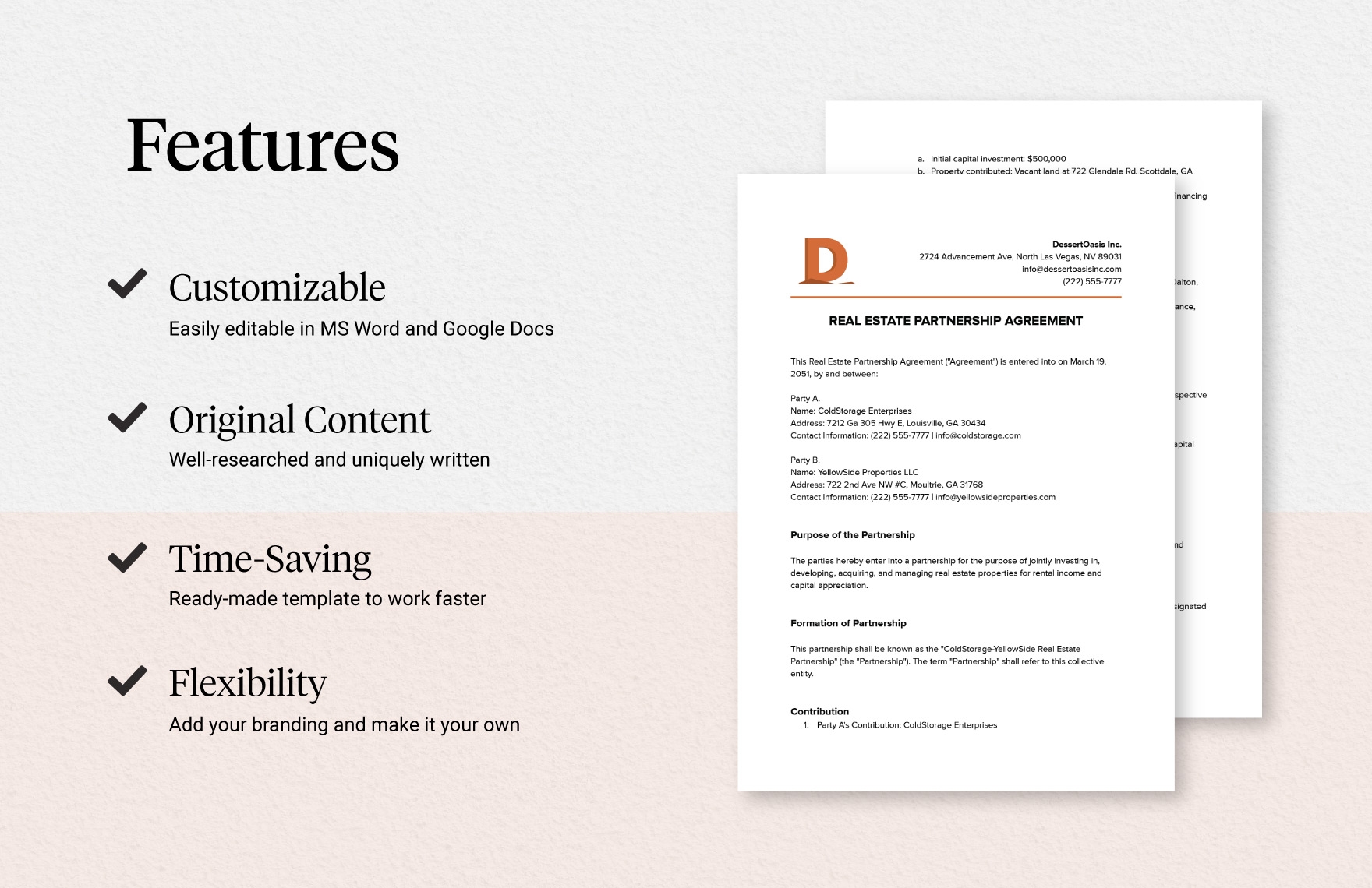 Printable Real Estate Partnership Agreement Template In Word PDF 