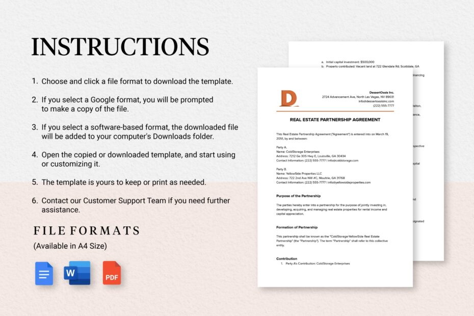 Printable Real Estate Partnership Agreement Template In Word PDF