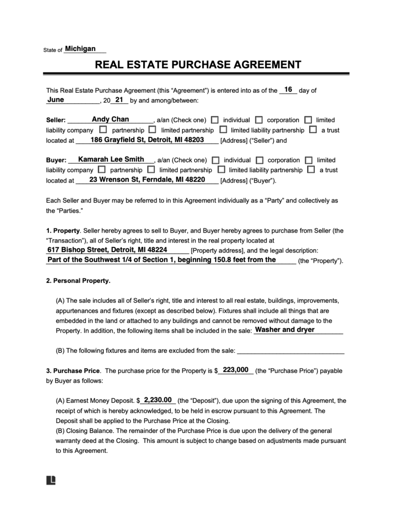 Printable Real Estate Purchase Agreement Pdf Printable Template In Pdf 