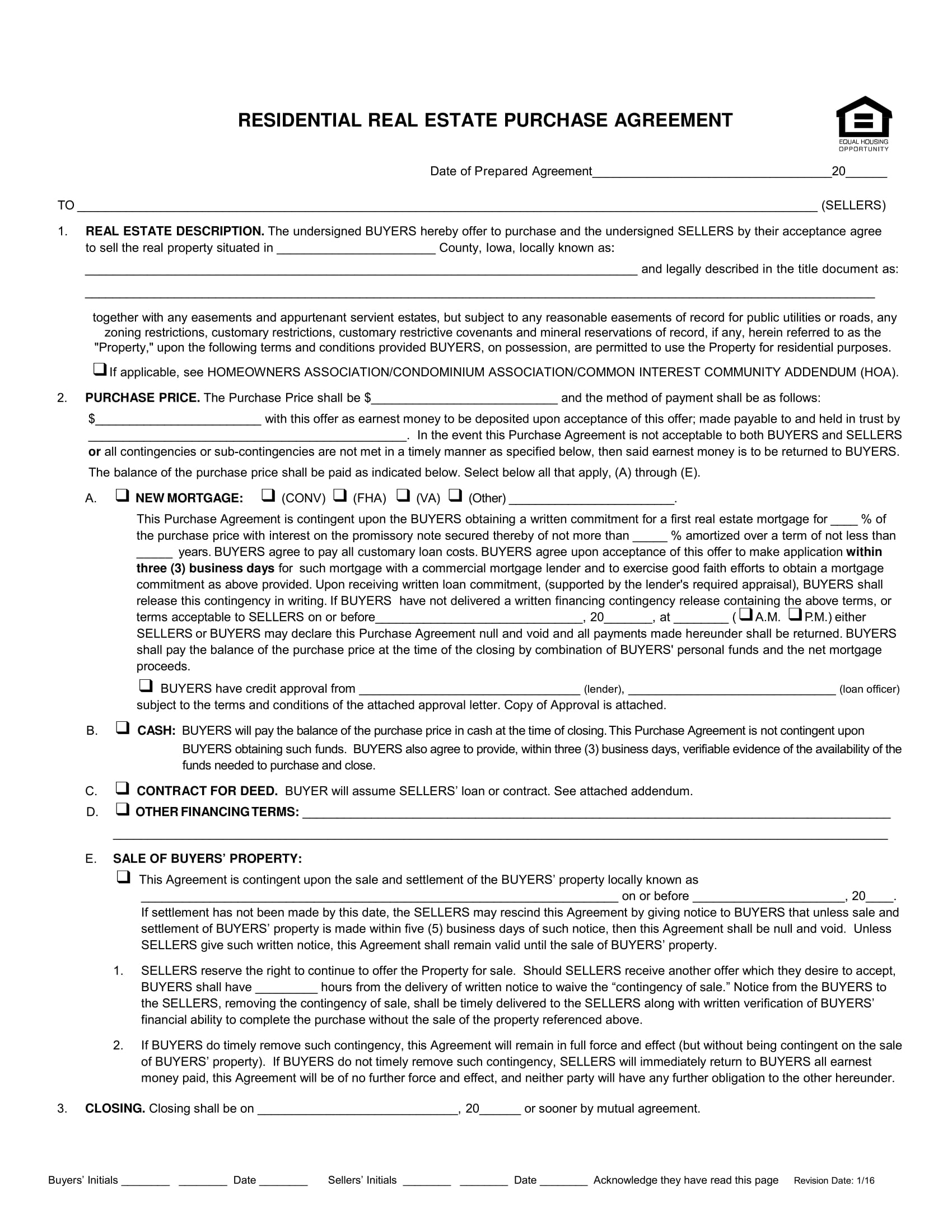 Printable Real Estate Purchase Agreement