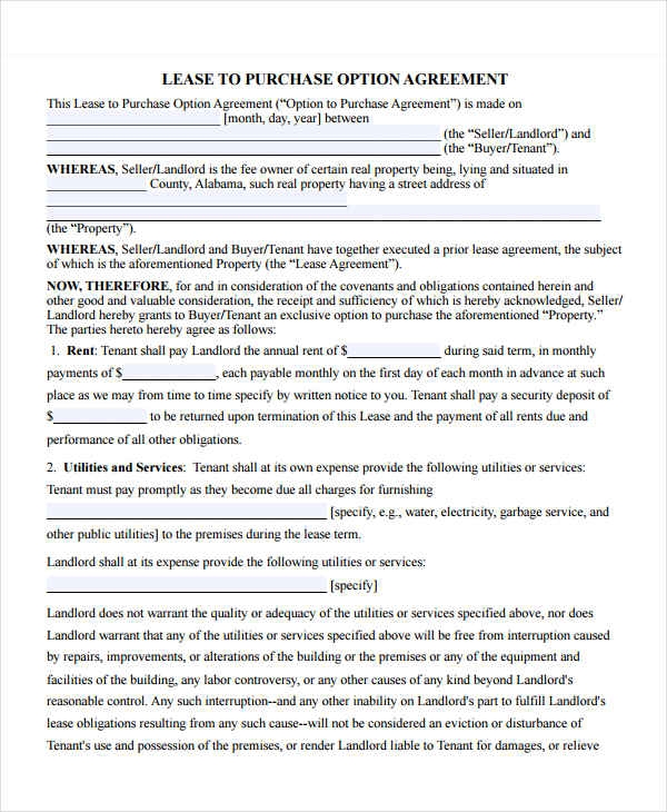 Printable Rent To Own Lease Agreement Shop Fresh